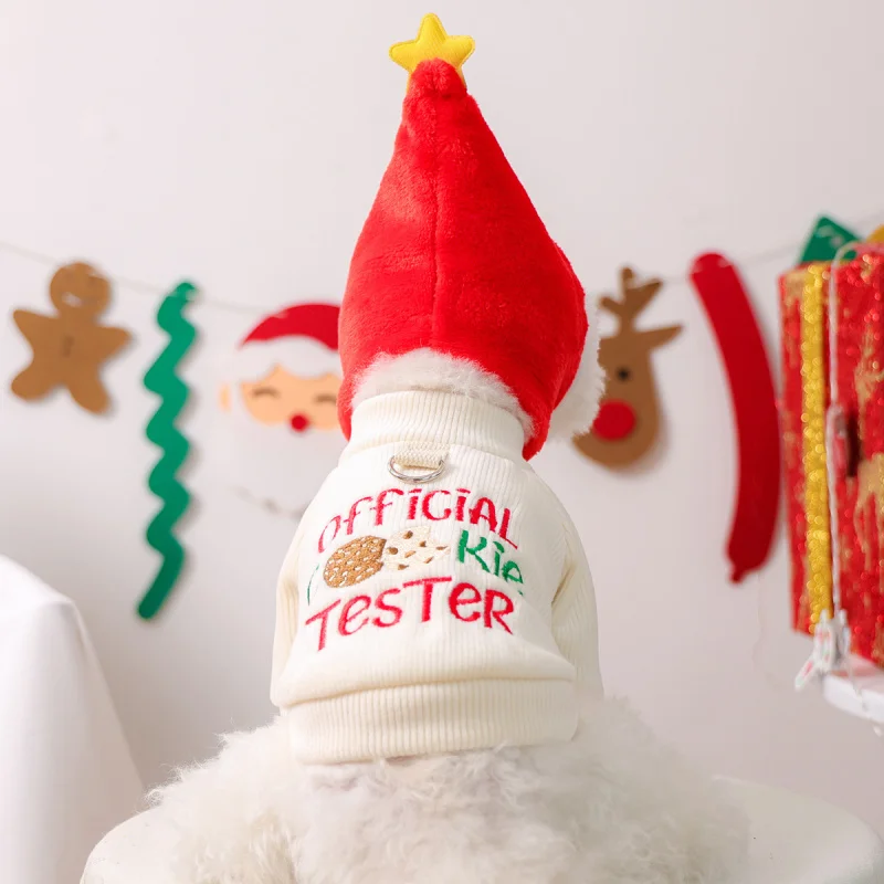 

Pet Dog Cat Hoodie Embroidered "Taste Tester" Christmas Autumn Winter, Cute Small Puppy Comfortable Cozy Sweatshirt Outfit