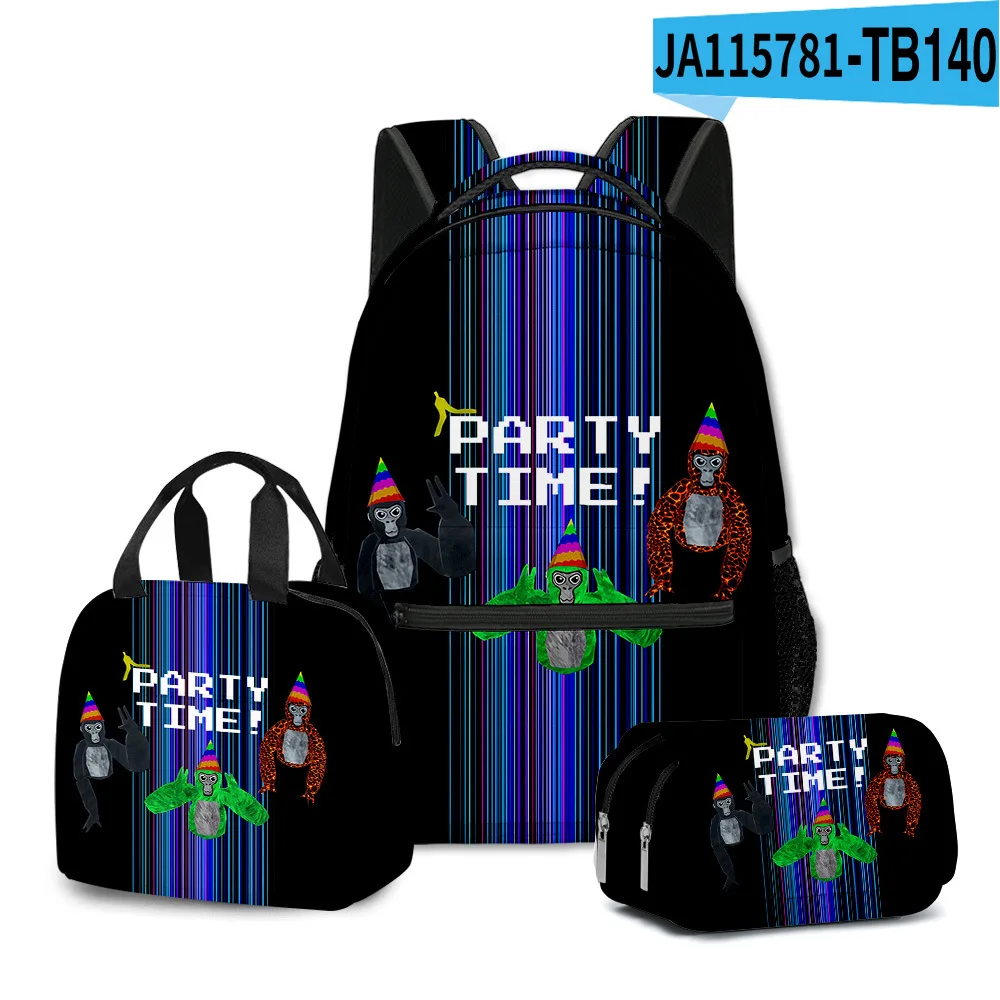Classic Popular Novelty Gorilla tag 3D Printed 3pcs/Set student School Bags Travel Notebook Backpack Lunch bag Pencil Case image 3