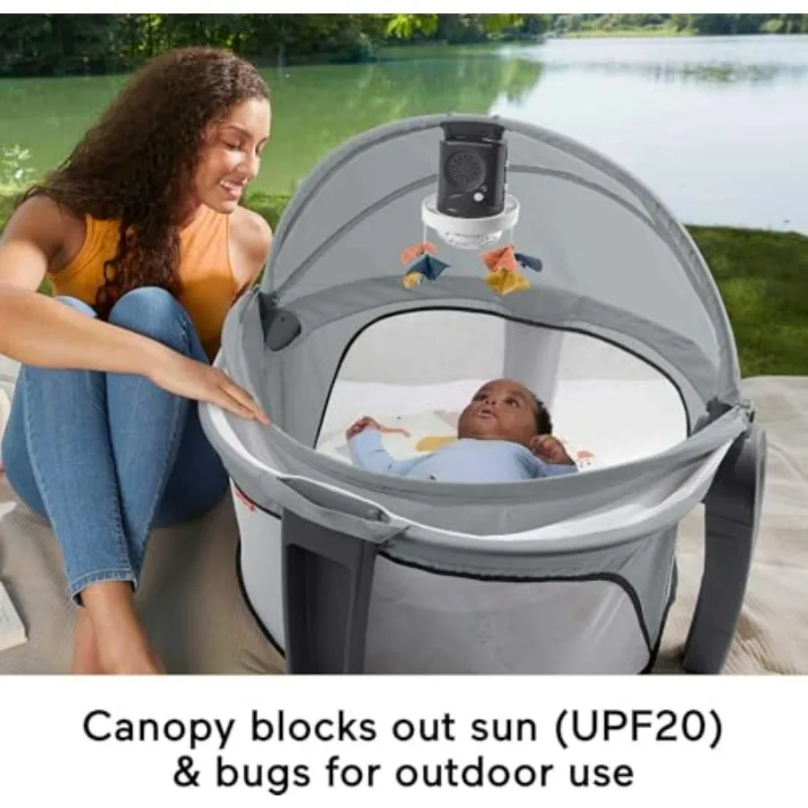 Portable Baby Bassinet and Play Space Deluxe On-the-Go Projection Dome with Lights Music and Canopy Paper Shapes in Soft White view 4