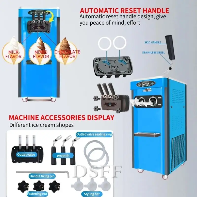 الفريزر الكهربائي العمودي آلة الآيس كريم الناعمة ذات 3 نكهات صانع الزبادي المجمد من الدرجة التجارية للاستخدام التجاري