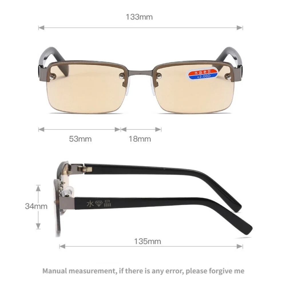 Herren-Lesebrille mit Imitationskristall-Halbrahmen, Presbyopie-Brille, Dioptrien +1,0 bis +4,0, Retro-Brille – Detail 2