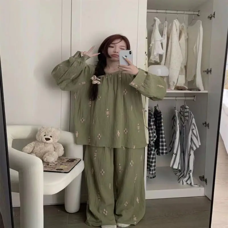 

Пижамный комплект, свободный и повседневный женский пижамный комплект, женские теплые зимние пижамы, модная домашняя одежда, милый и мягкий пижамный комплект