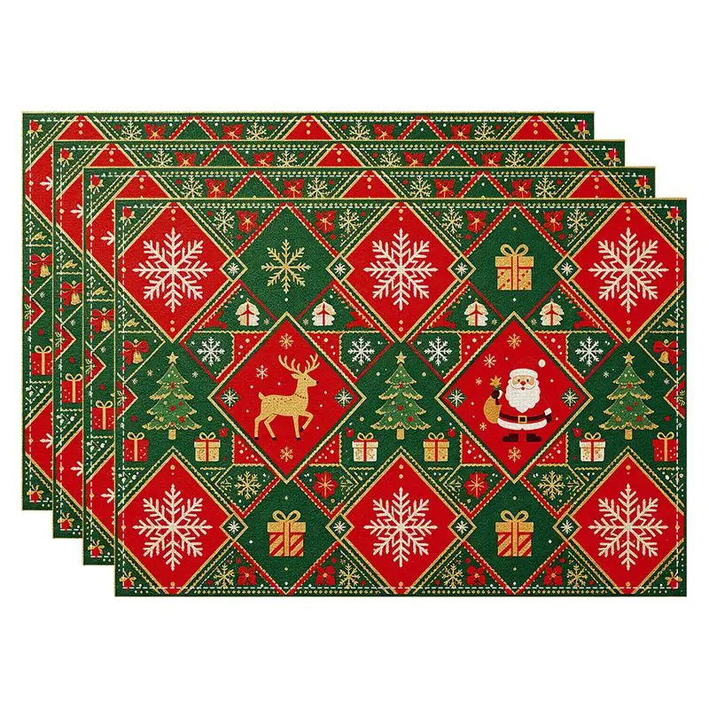 VIKAMA Christmas Deer Retro Pattern Meal Mat Waterproof and Insulated Table Mat Holiday Party Home Restaurant Table Decor Mat