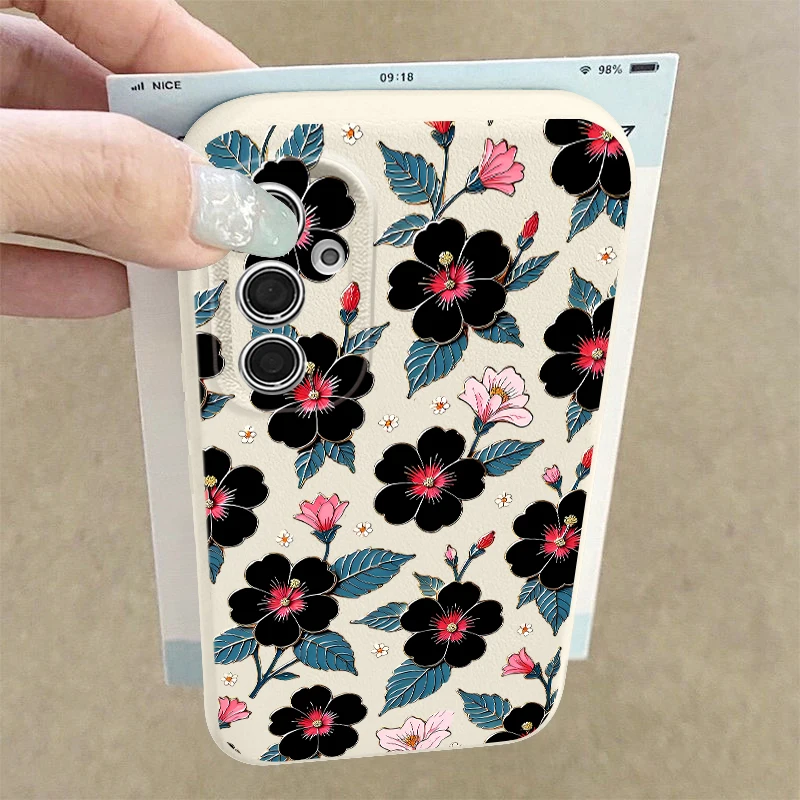 Lily Flower Pattern Phone Case For Samsung Galaxy A57 A37 A17 A56 A16 A55 A54 A15 A36 A26 A53 A35 Leather Texture TPU Soft Cover
