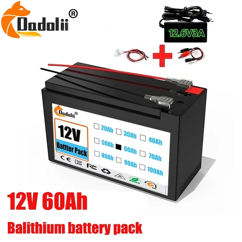 

12v 60Ah 18650 lithium-ion rechargeable battery pack 30A solar built-in high current BMS electric vehicle battery