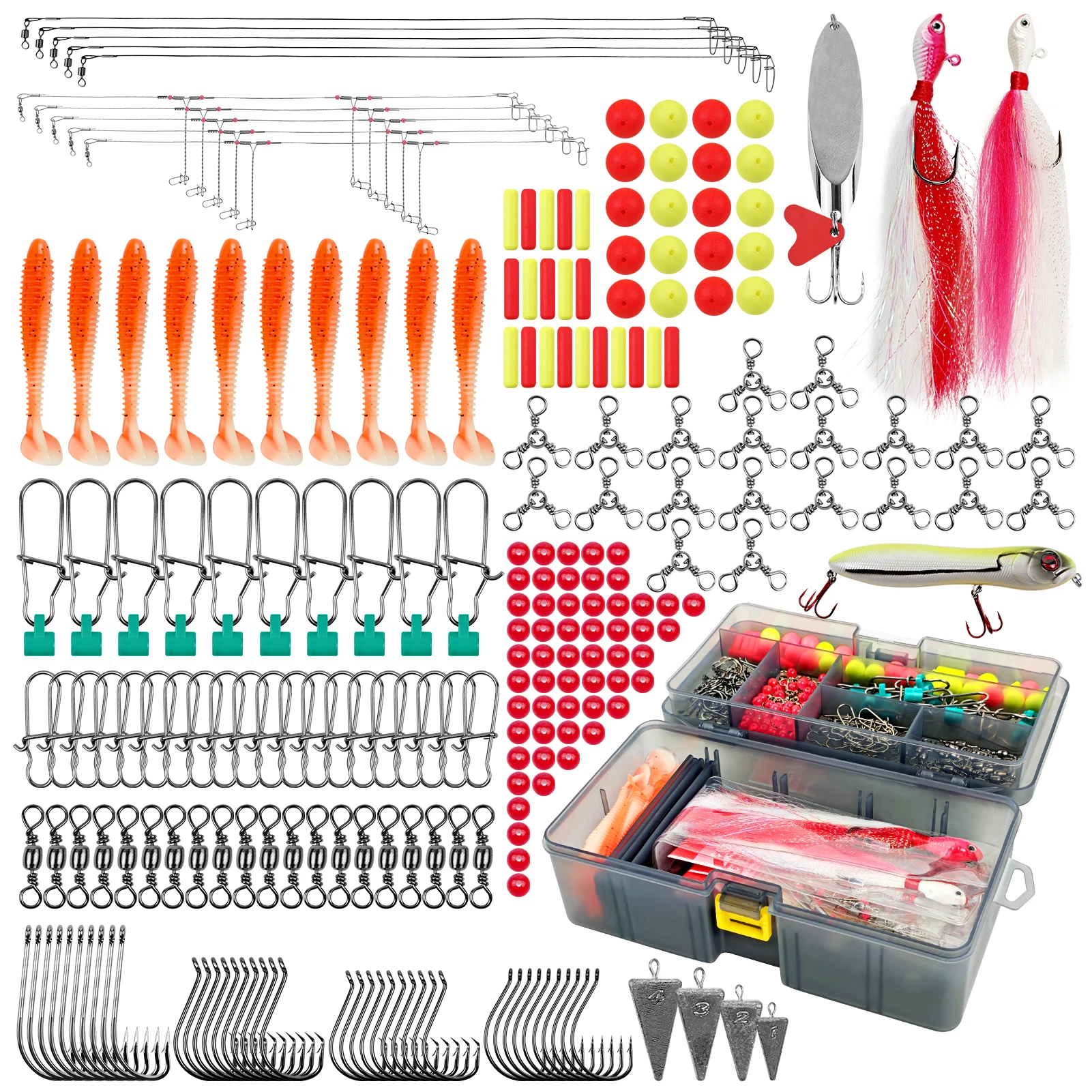 

FREE FISHER Sea Fishing Kit,234pcs/Box Trolling Accessories Set,Baits Hooks Swivels Beads Fishing Weights Sinkers Leader Line