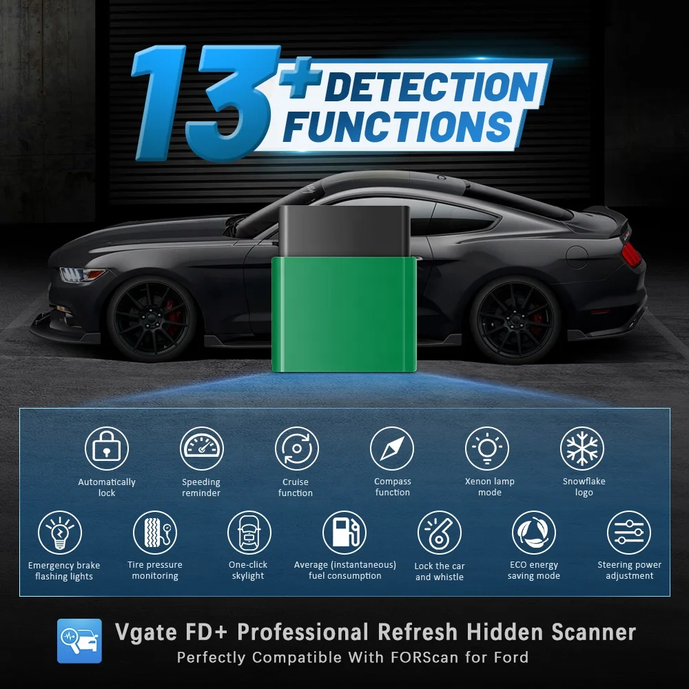 Vgate VLinker FD+ Bluetooth 4.0 Dual Mode Obd2 Car Diagnostic Scanner Tool OBDII Car Scanner Elm327 Forscan for IOS  Android
