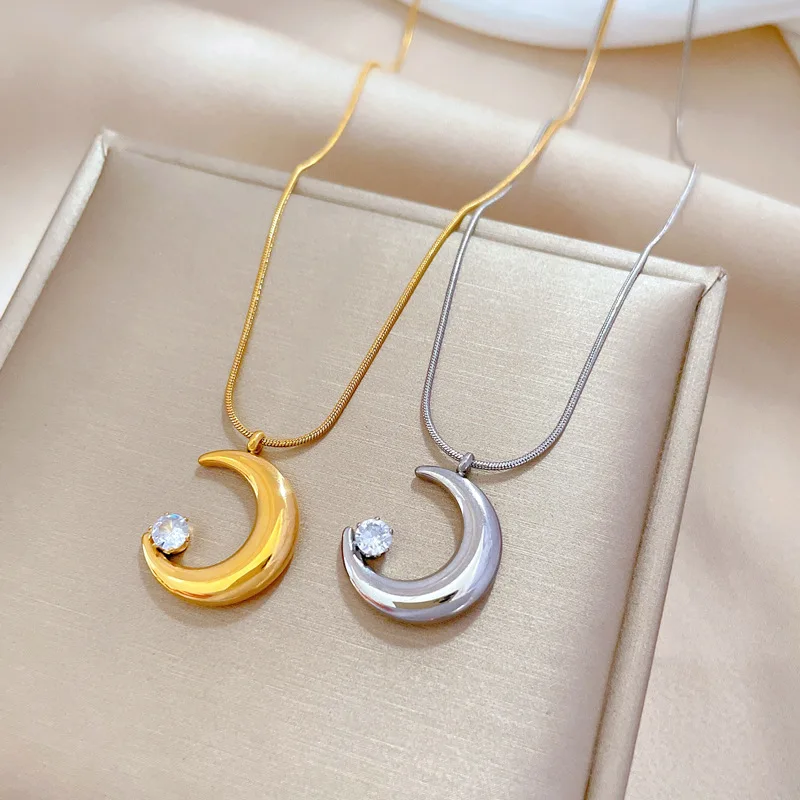 OIMG 316L Stainless Steel Gold Plated Korean Romantic Moon Pendant Neckalce For Women Girls Rustproof Luxury Jewelry No Fade