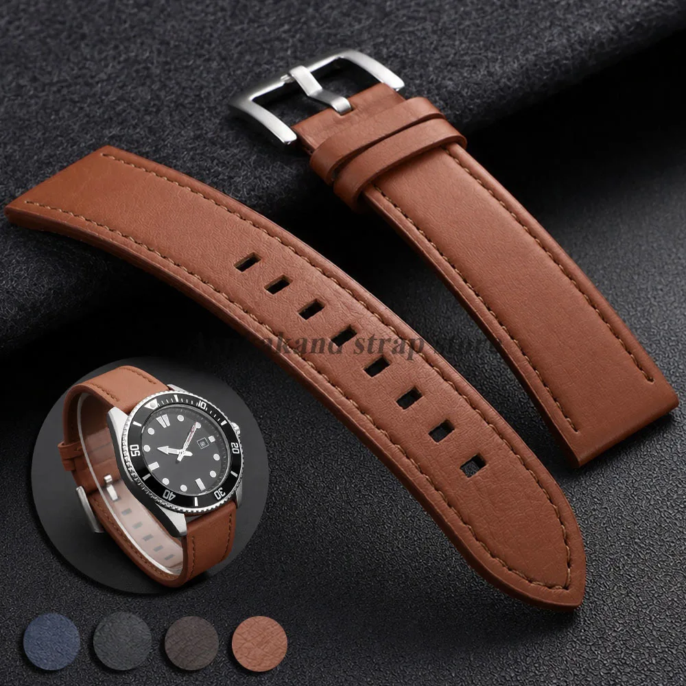 Stitching Leather Watch Band Universal Bracelets 22mm for Omega for Rolex Strap Replacement for Smartwatch Women Men Wristband