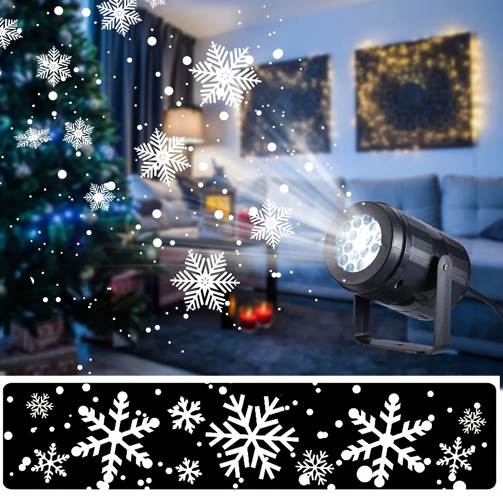 USB Power White Snowflake Christmas Projector Indoor LED Spotlight Xmas Projection Lights for Bedroom New Year Home Party Decor