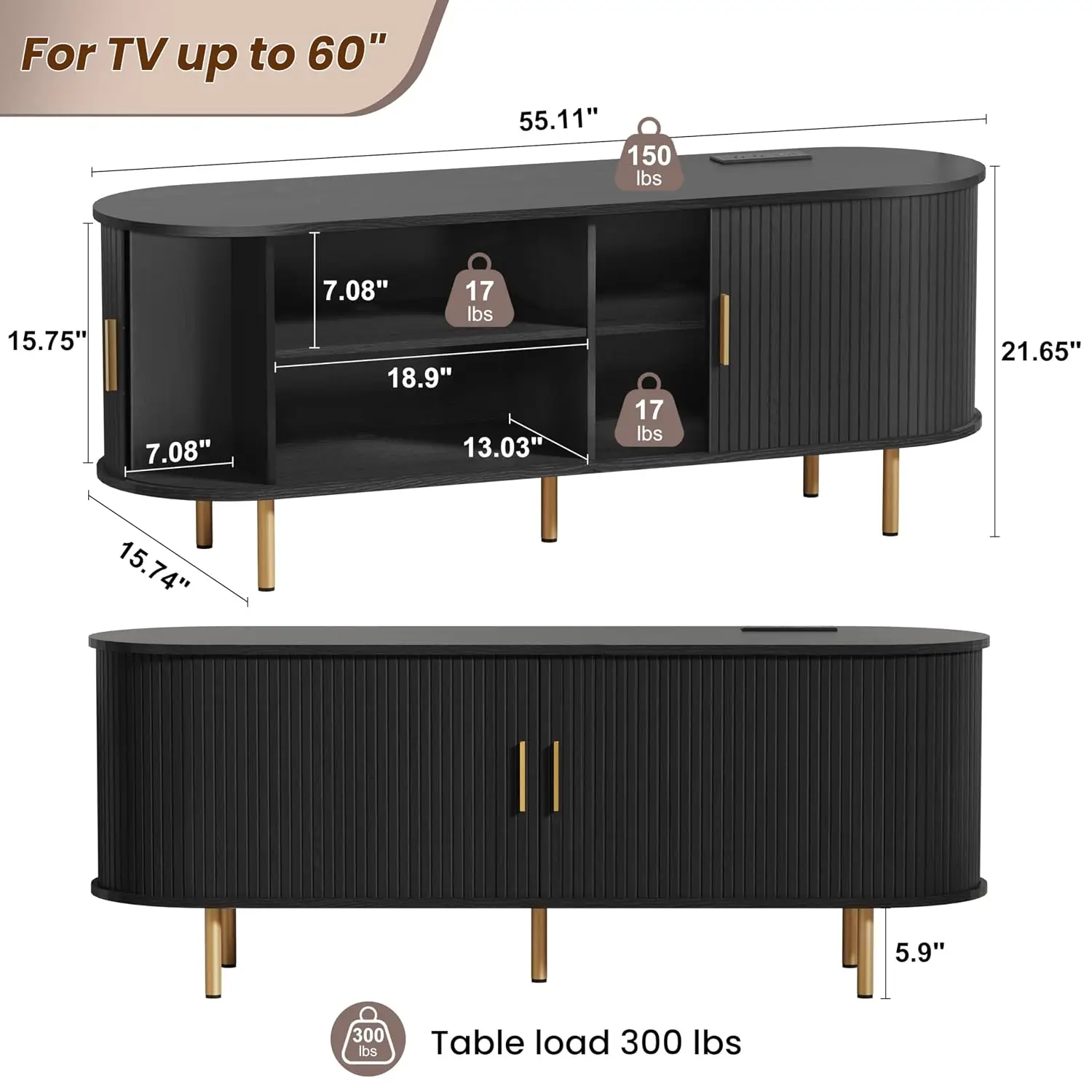 55 Inch Mid Century Modern TV Stand with Power Outlet for TVs up to 60 Inch, Entertainment Center with Storage and, Customized