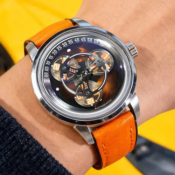 

Мужские автоматические часы HANBORO 42 мм, механические наручные часы, водонепроницаемость 5ATM, вращающийся циферблат Starwheel