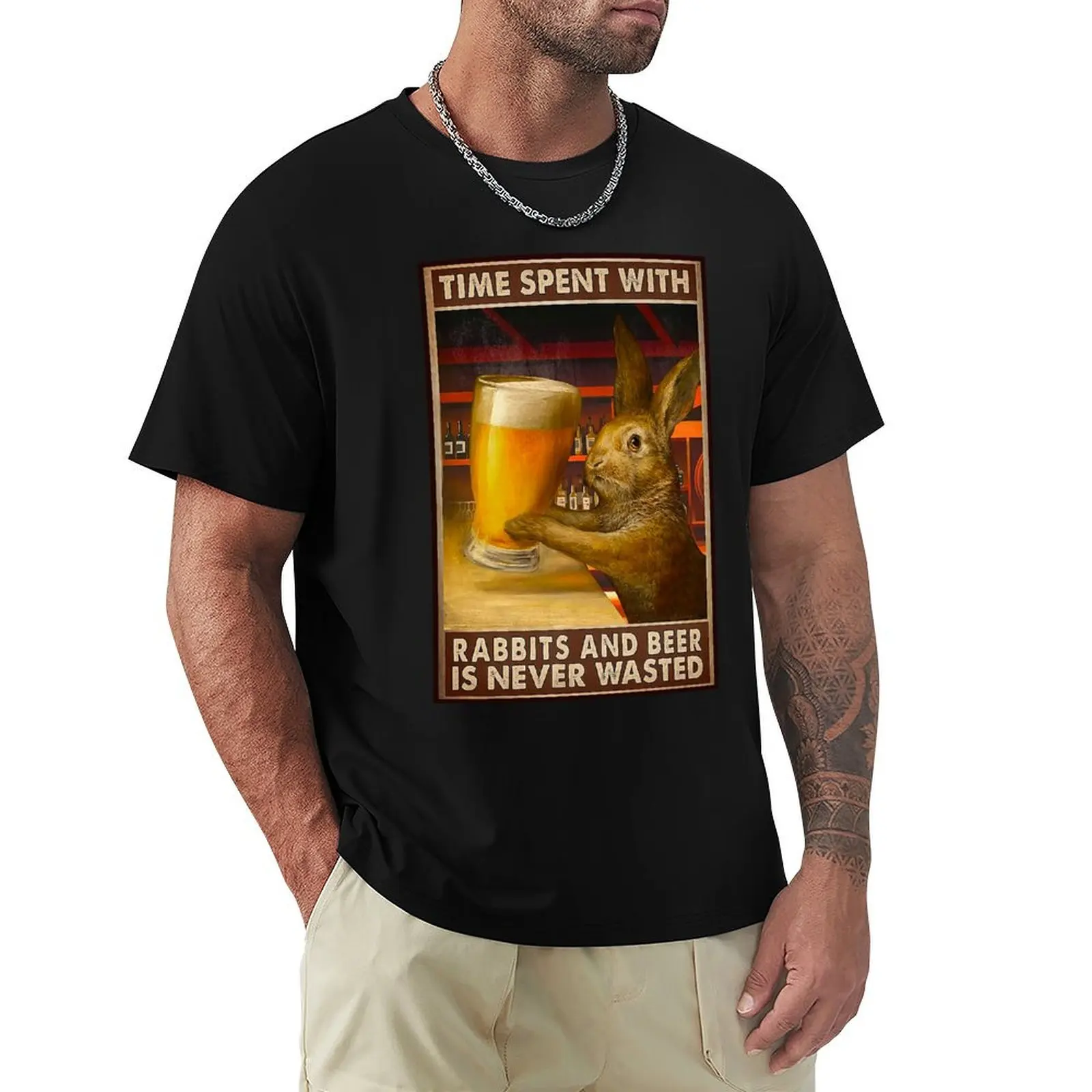 

Time spent with Rabbits And Beer is never wasted T-Shirt new edition fashion shirts summer top Short sleeve tee men t shirts
