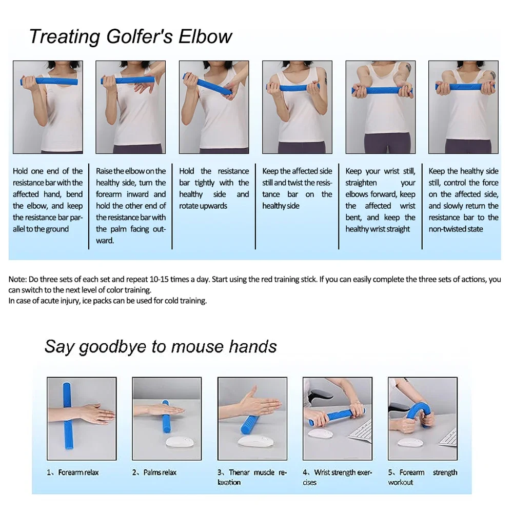 Barra Flexible para terapia de codo de tenis, fortalecedor de barra de terapia flexible, barra de resistencia para codo de golfista, tendinitis,