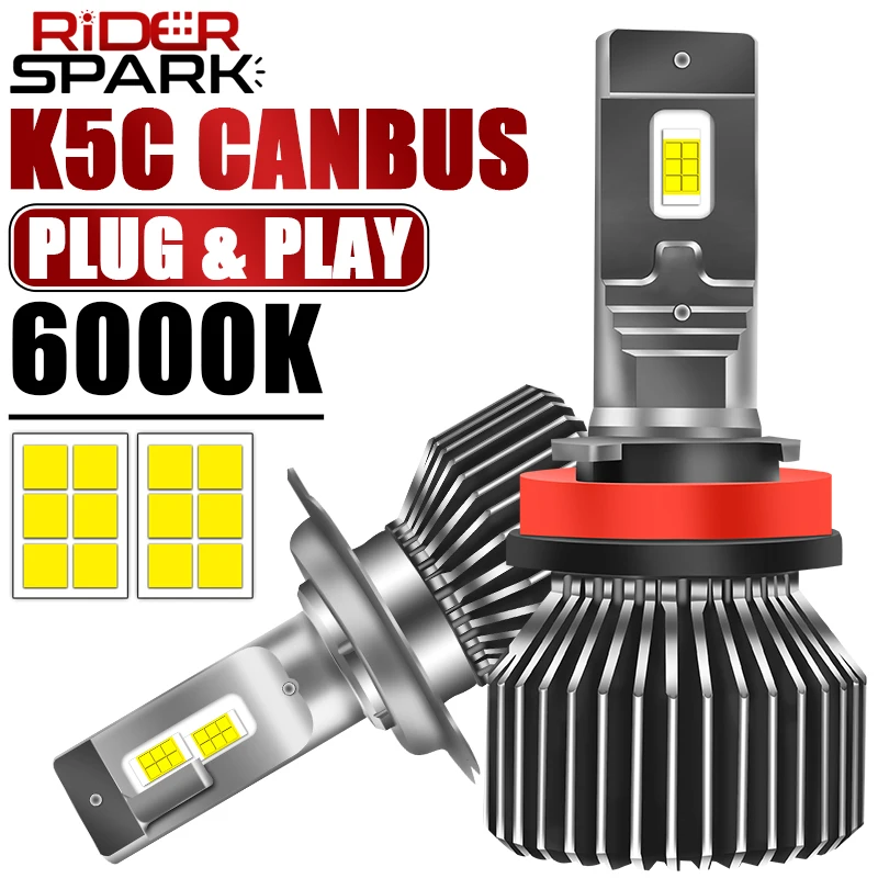 H7 H4 H11 LED Car Headlight Bulb K5C H1 H8 H9 9005 9006 HB3 HB4 9012 HIR2 6000K 3570 CSP Chips LED Light Canbus Auto Fog Lamp12V