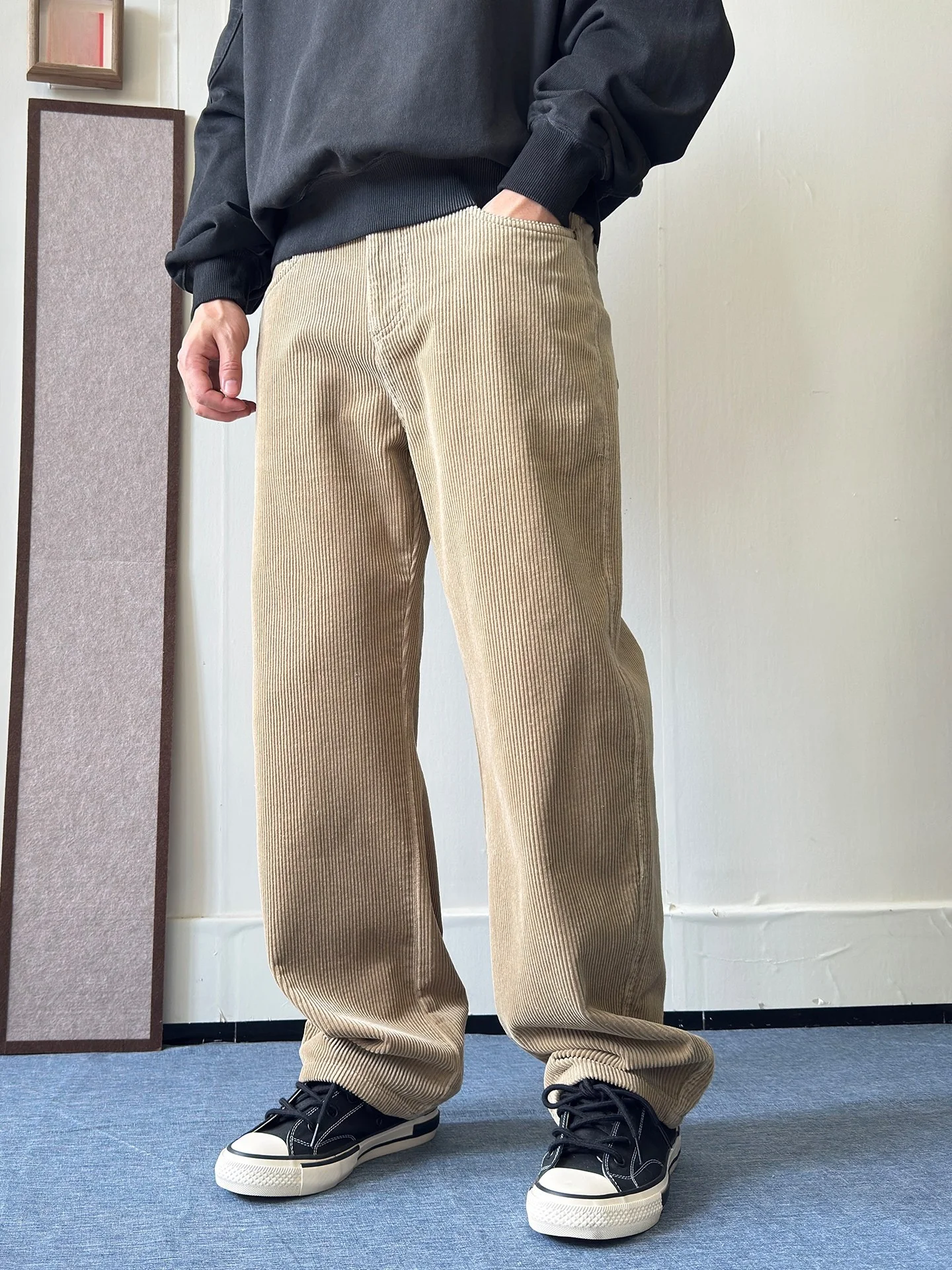 

American Style Thick Khaki Corduroy Casual Pants Men's Loose Straight Leg Workwear Trousers Autumn Winter Pure Cotton Wide Le...