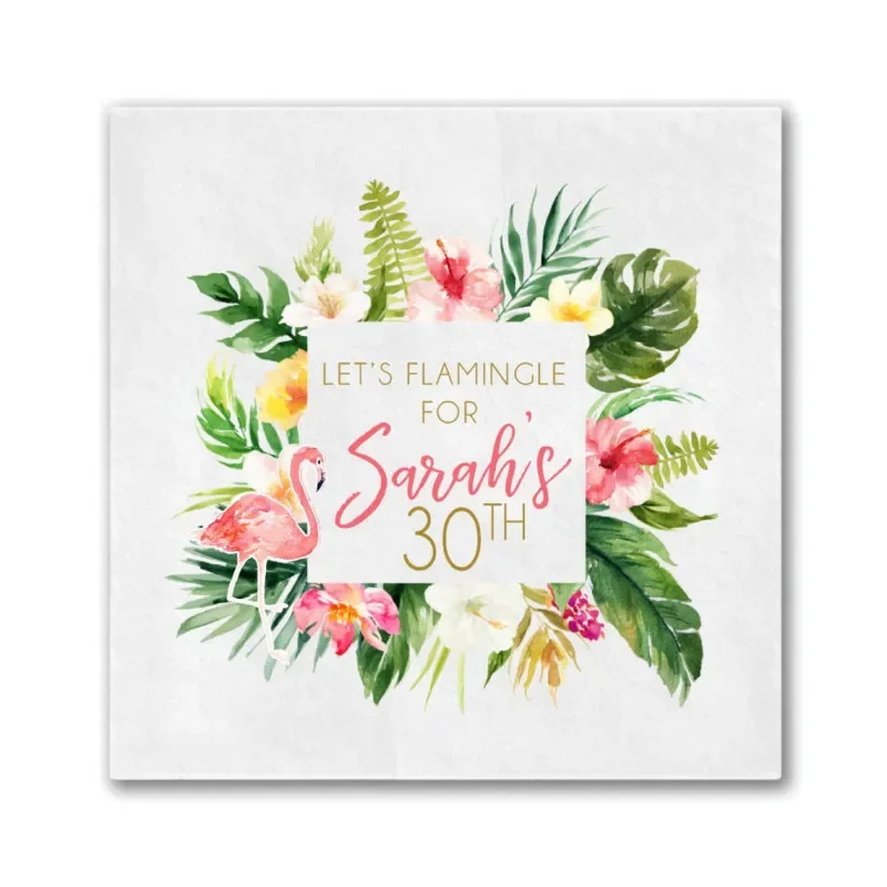 

50pcs Tropical 30th Birthday Napkins, Personalized Napkins, Custom Birthday Party Napkin, milestones birthday,Full Color Napkins