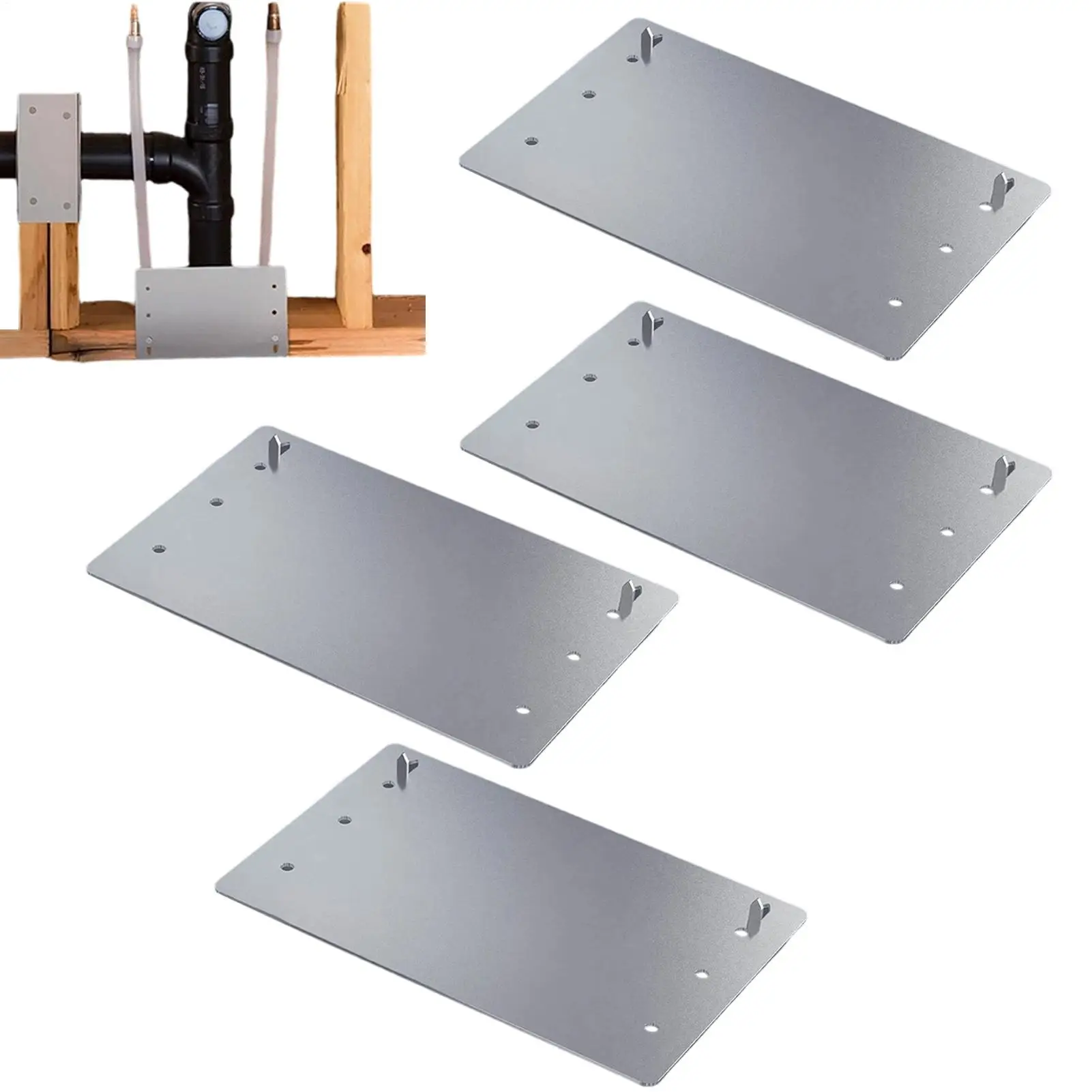 

4 Pieces Self Nailing Steel Shield 5"x 8" Nail Stopper Plate Wooden Stud Protector Shield Nail Guards For Studs Central Vacuum