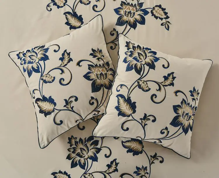 Cotton Embroidered Cushion Foreign Trade Pillow Pure Cotton Pillow Sofa Cushion Car Cushion Embroidered Bedside Cushion