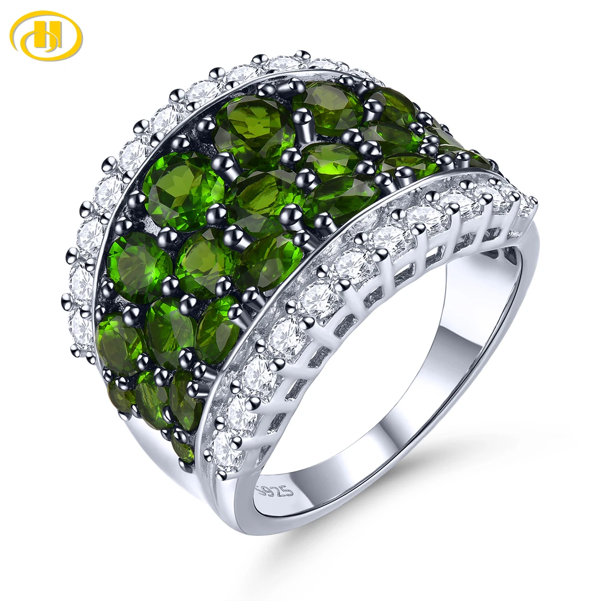 

Natural Chrome Diopside Sterling Silver Rings 5 Carats Genuine Stone Women Classic Christmas Anniversary Gifts Top Quality