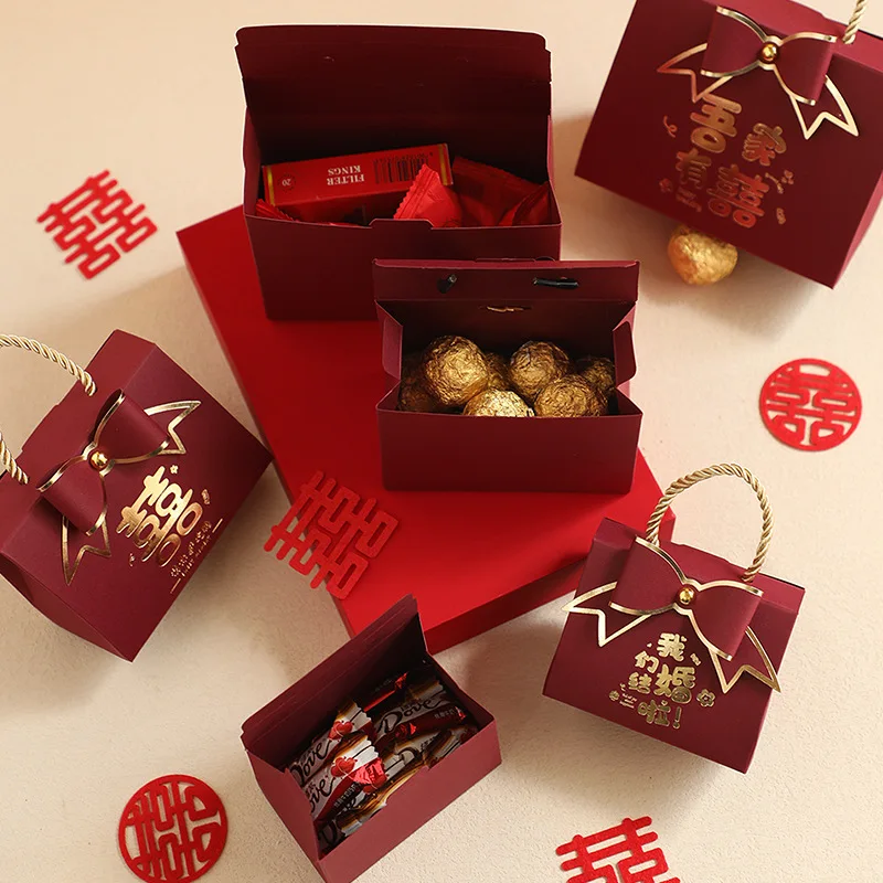 1Pcs Wedding Supplies Handheld Wedding Candy Box Small Gift Box Wedding Handbag Packaging Empty Box Bag for Marriage Celebration