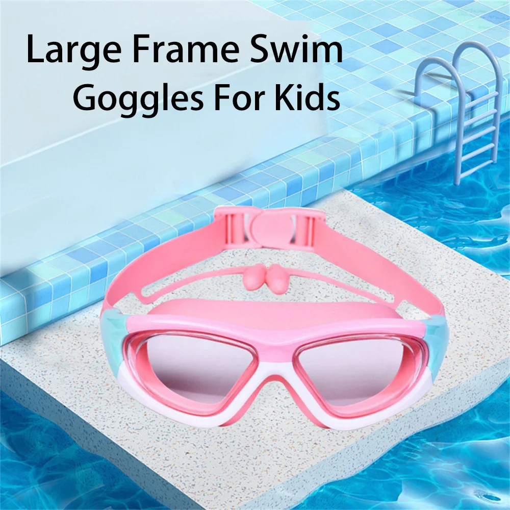 Children's High Definition Goggles Waterproof Anti Fog Large Frame Silicone Tape Earplugs Diving Swimming Large Frame Glasses