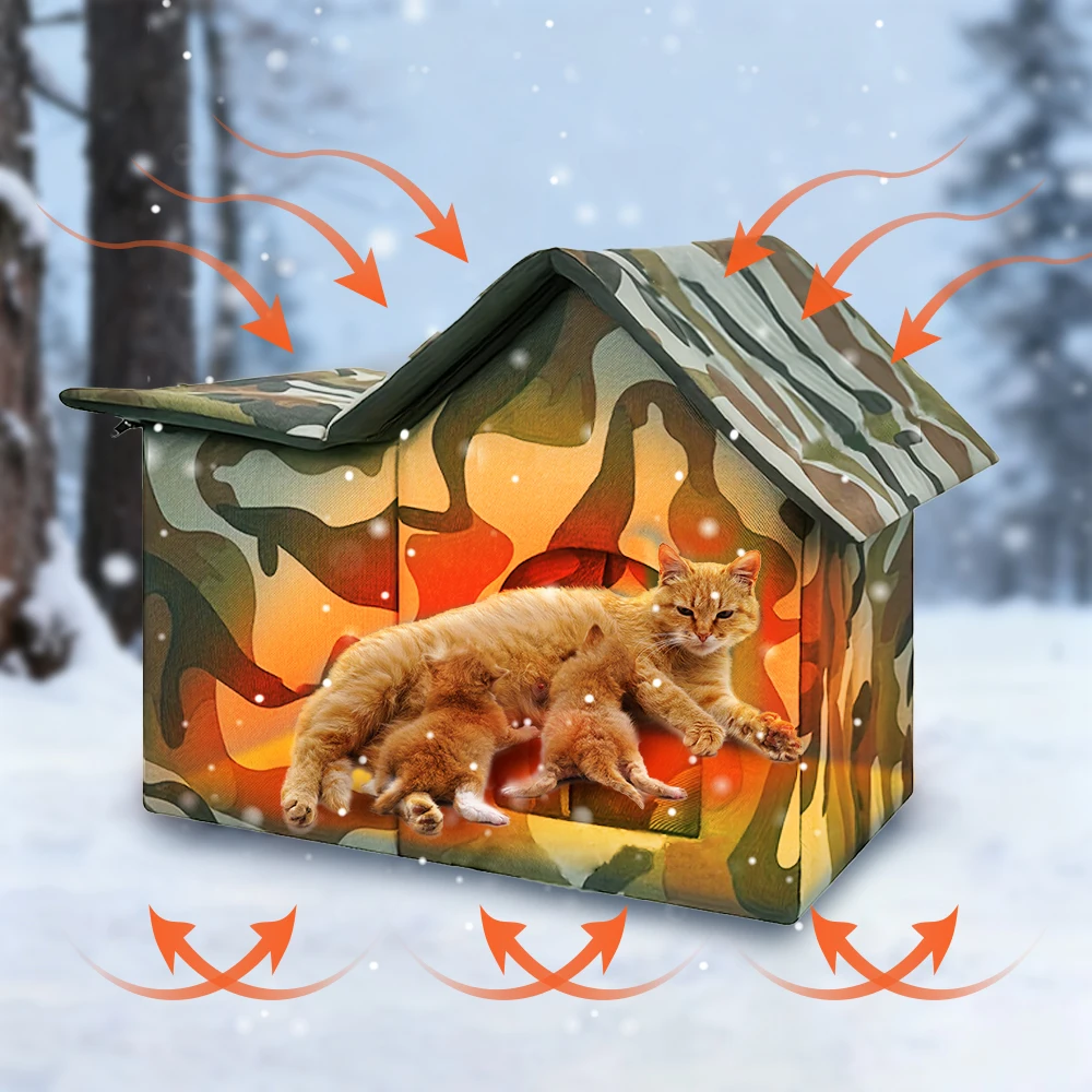 أكسفورد القماش بيت القط الحيوانات الأليفة القط الكهف النوم سرير خيمة في الهواء الطلق غير نافذ للمطر القط الضالة منزل للكلاب الصغيرة جرو مغلقة في الشتاء #1