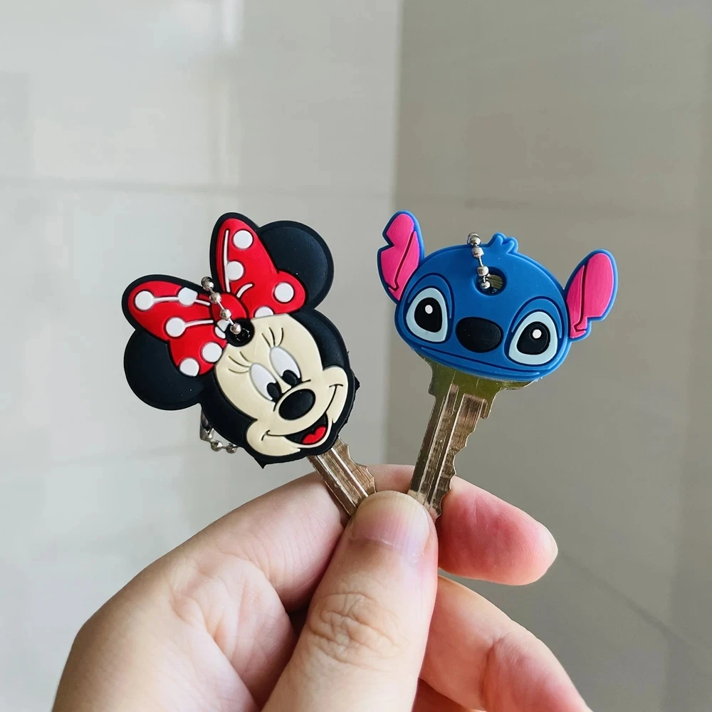 Disney Stitch Key Cover Caps Minnie Key Chains Avengers Spider Man Mickey Keychain Car Keychain The Disney Key Ring Holder Gifts