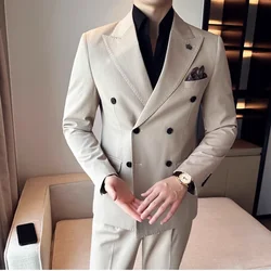 (Jacket+Pant) Fashion Double Breasted Design Men's Slim Fit Suits High Quality Italian Style Wedding Social Tuxedo Men Clothing