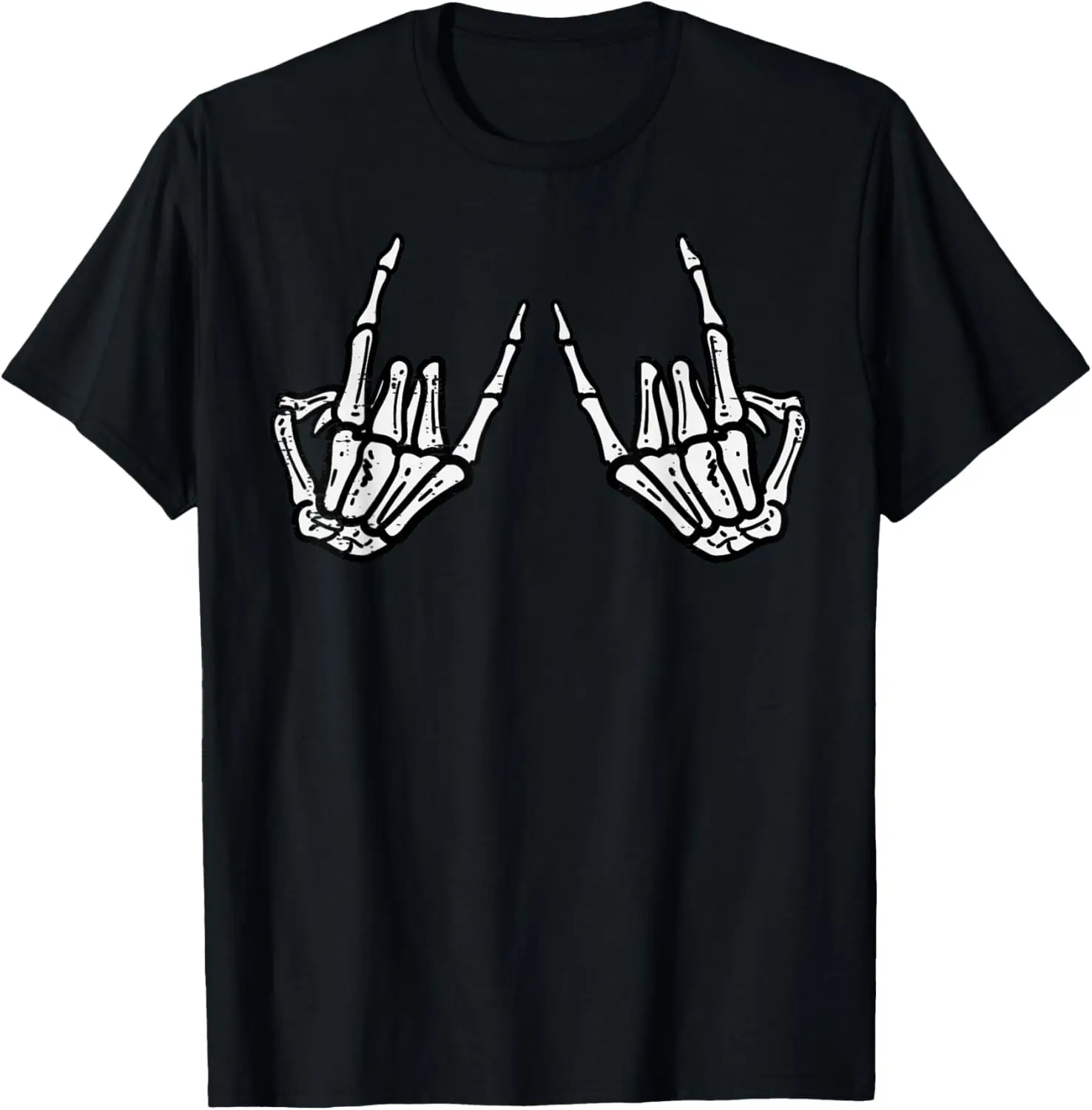 Rocker Hand Sign Rock Skeleton Retro Halloween Men Women T-Shirt