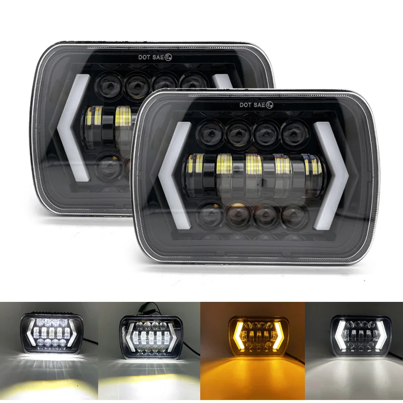 

5X7 7x6 дюймов квадратная светодиодная фара с указателем поворота Hi/Lo Beam DRL для Jeep Wrangler YJ Cherokee XJ Wrangler грузовик 4X4 Автомобильный свет.