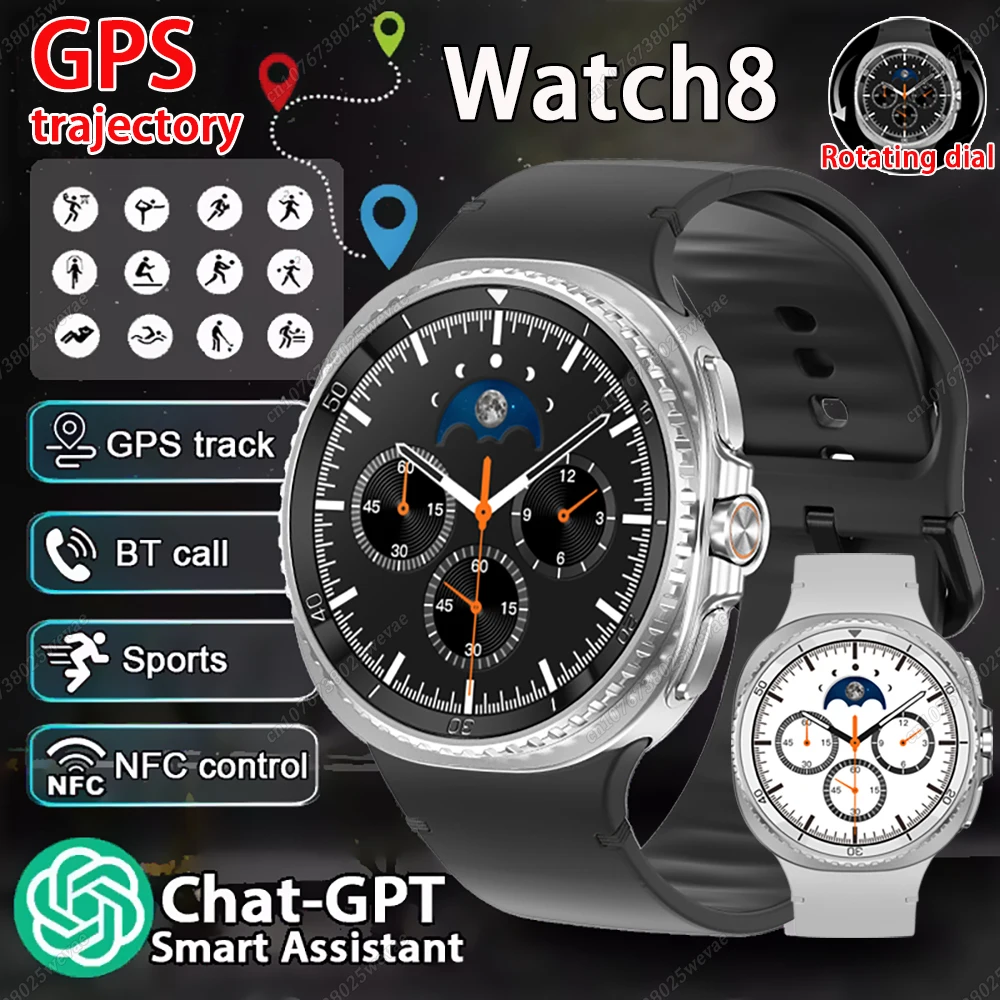 新型腕時計8-クラシックスマートウォッチ-メンズ-レディース-143インチhd-amoledスクリーン-nfc-gps-心拍数モニター-bluetooth通話-スポーツスマートウォッチ-2025