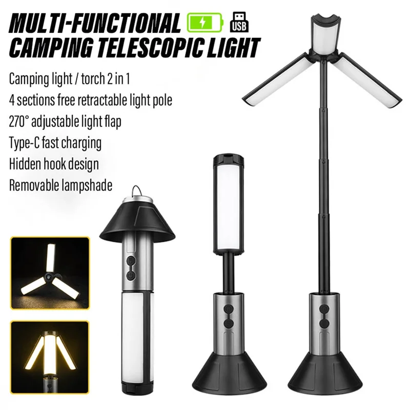 75STO-Multifunction LED Outdoor Camping Lantern, Cmping Light/Flashlight 2-In-1, Fretable Light Pole, Suitable For Outdoor