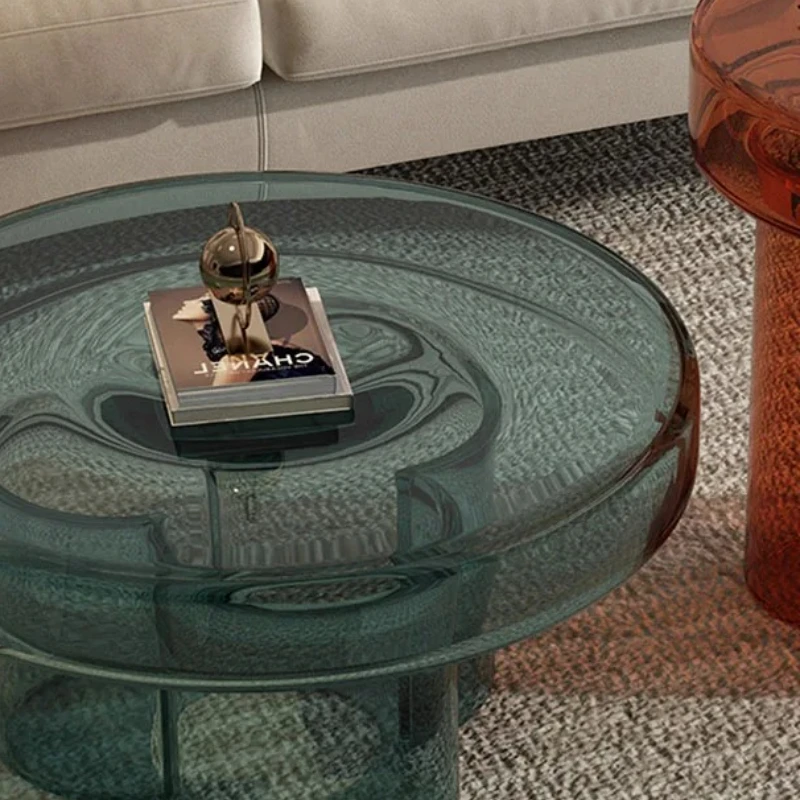 

Transparent Clear Coffee Table Round Simple Flower Apartamento Luxury Weight Return Table Mesa De Centro Side Board Furniture