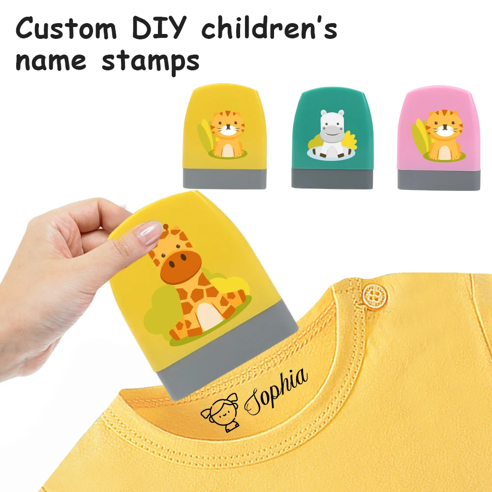 1pc Personalize Custom Name Stamp Tiger Zebra Elephant Giraffe Pattern Custom Name Stamps Label Stamps Fabric Stamps Name Stamps