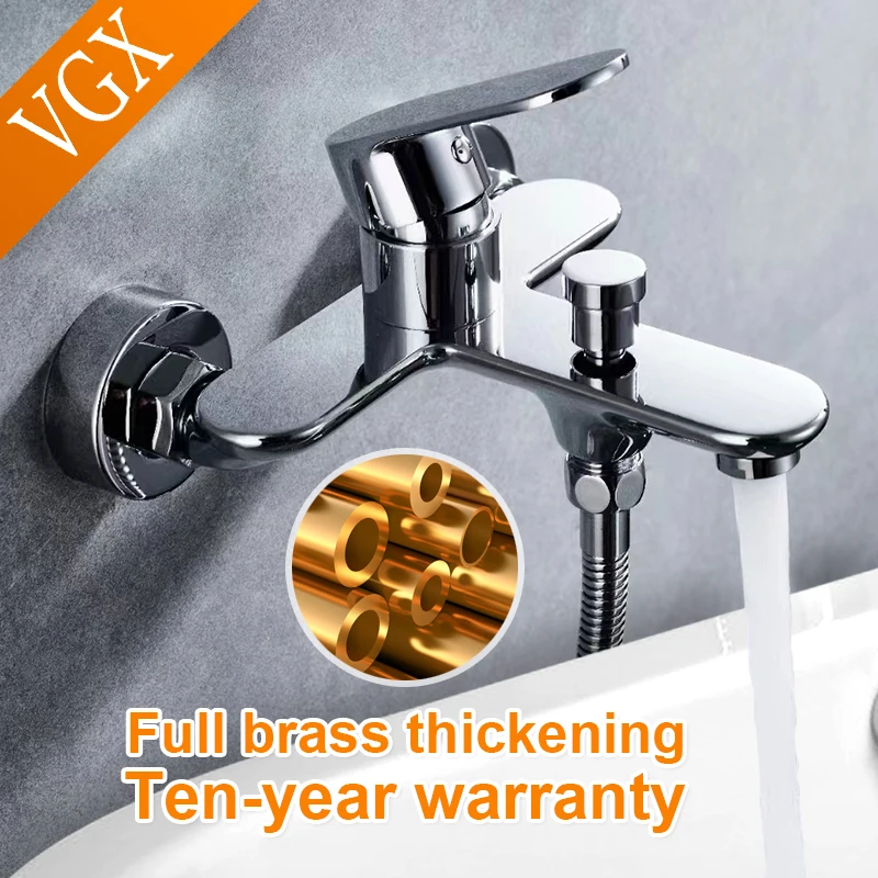 VGX Bathroom Shower Faucet Bathtub Faucets Bath Water Taps Shower Diverter Single Handle Tub Mixer Shower Control Valve Crane