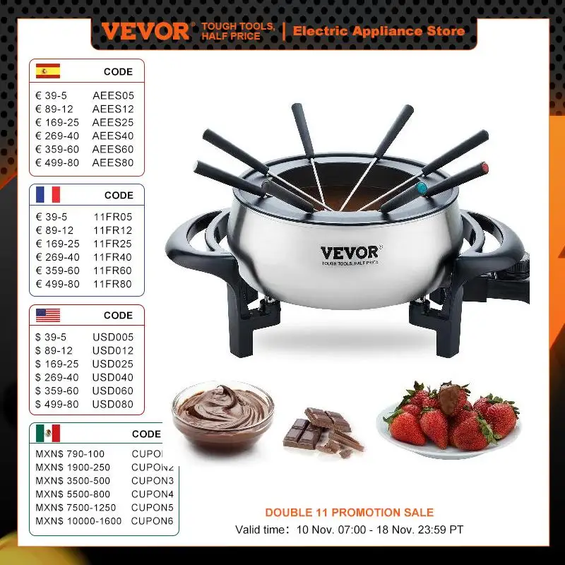 

VEVOR 3Qt Electric Chocolate cascade Melting Pot Fondue Pot Set Cheese Melting Warmer Home Appliance for kitchen