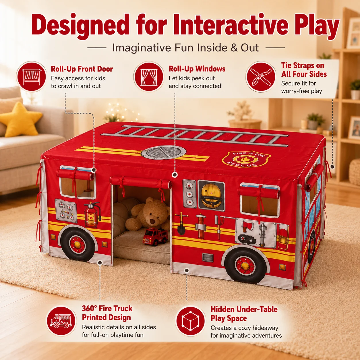 消防車の誕生日パーティー用プレイハウステーブルクロス、大型消 - Home Textiles News のレビューと価格