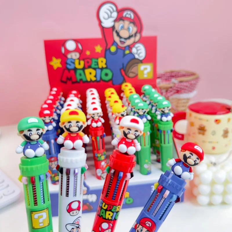 10 Color Super Mario Bros Ballpoint Pen Anime Multicolor Students Gel Pen 0.7mm School Stationery Writing Pen Office Supplies