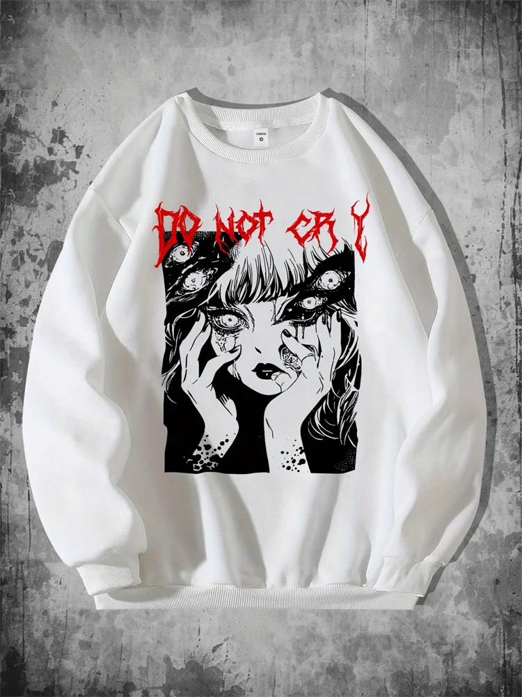 

Men's Spring and Autumn Gothic Graffiti Printed Sweatshirt, Loose Fit Long Sleeves, Round Neck, Casual Sports, Micro Elastic