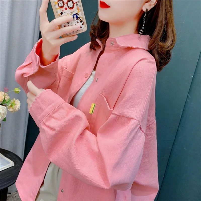 

Spring Pink Corduroy Jacket Woman Long Lapel Shirt Button Coat Jackets Women Fashion Overshirt Loose Candy Color Coat Cardigan