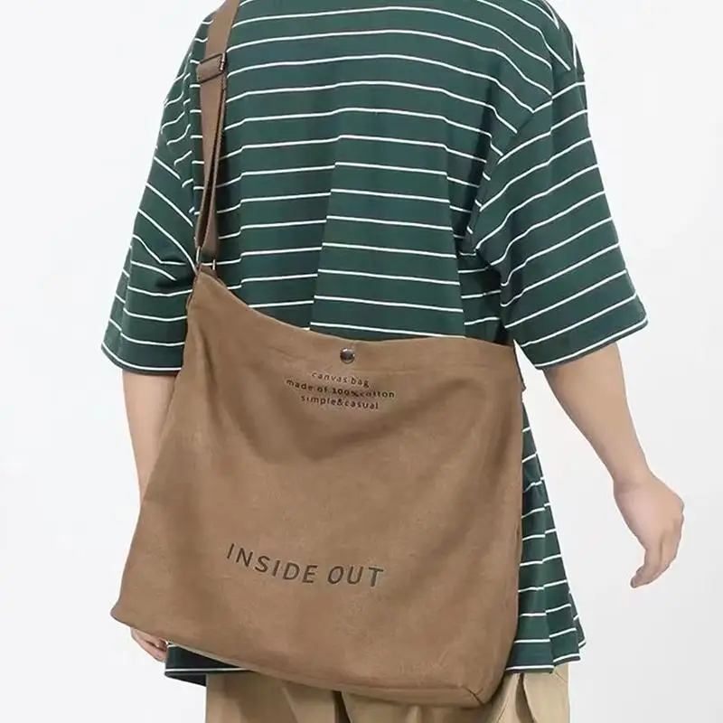 Hochwertige Canvas-Umhängetasche für Männer und Frauen, einfache Crossbody-Tasche aus gewaschenem Canvas, dicke Handtasche mit großer Kapazität, Tasche für Kunststudenten. – Detail 4