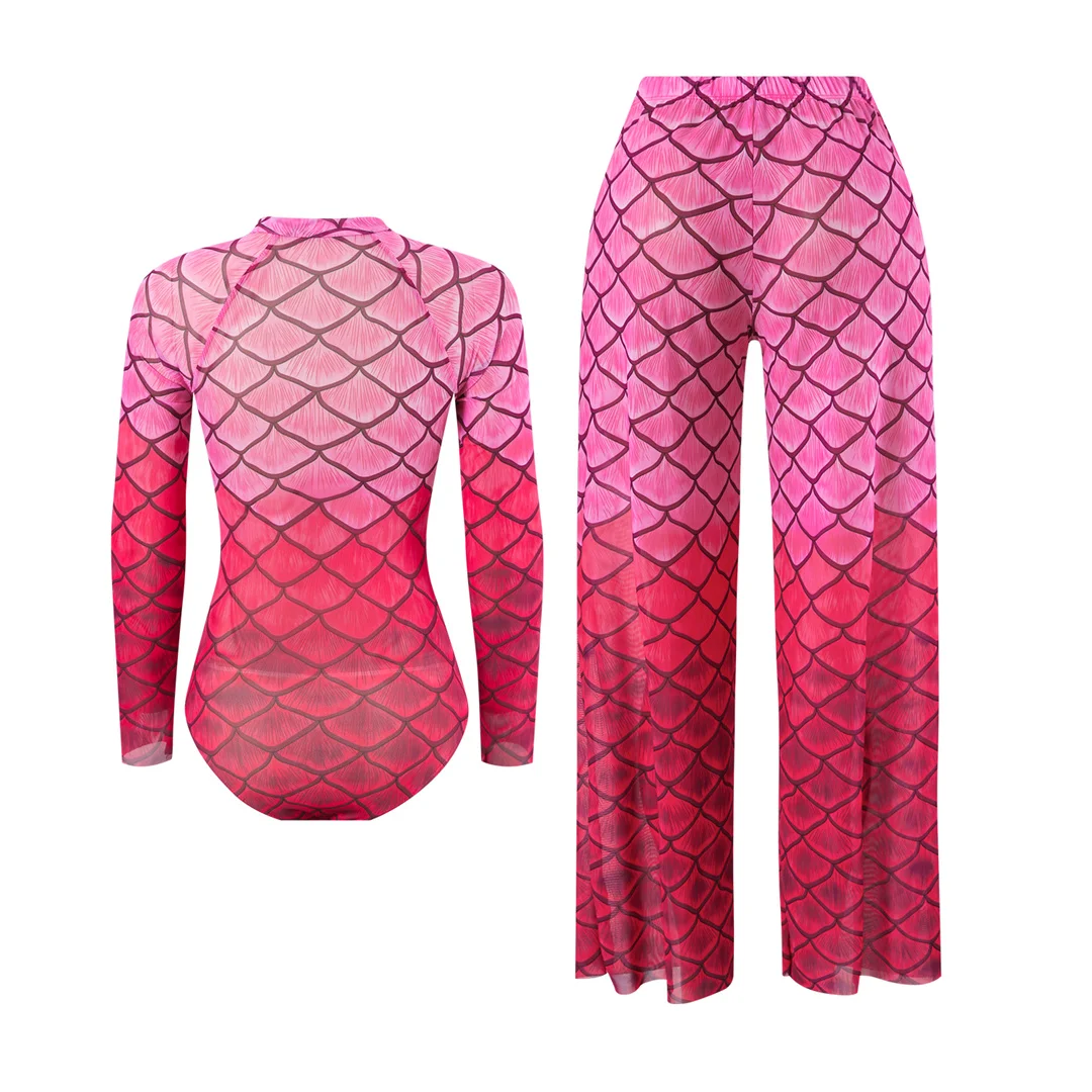 S - XXL Neu mit Hose, langärmelig, mit Reißverschluss, bedruckt, einteiliger Badeanzug, Damen-Badebekleidung, gepolsterter Badeanzug, Badeanzug, Schwimmanzug V7337 – Detail 3