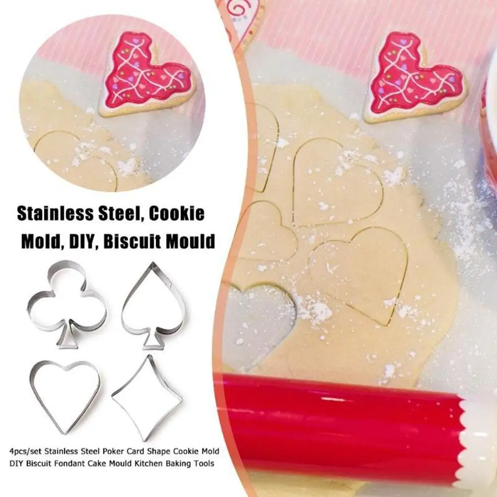 Fodant Tools Stamps Heart Cake Poker Fondant Cookie Cutter Biscuit Mould Stainless Steel Playing Cards Shape