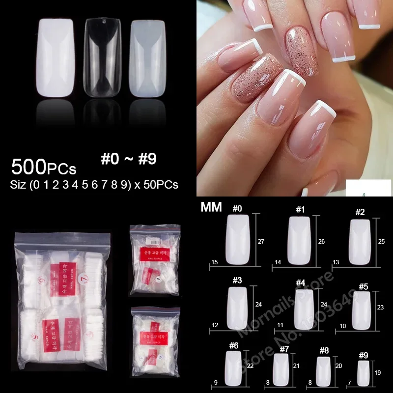 

500PCS/Pack Natural Full Cover False French Nail Tips Acrylic French Nail Tips Unghie Finte Artificial Acrylic Nails Natural