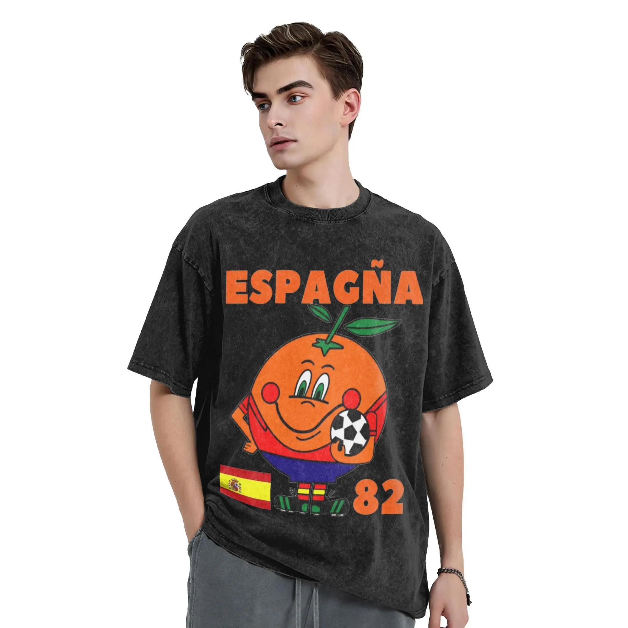 

Espana 82 Spain T Shirts Hip Hop Washed Short Sleeve T-Shirt Football Vintage for Men Women Tops Streetwear Summer Tee Shirt