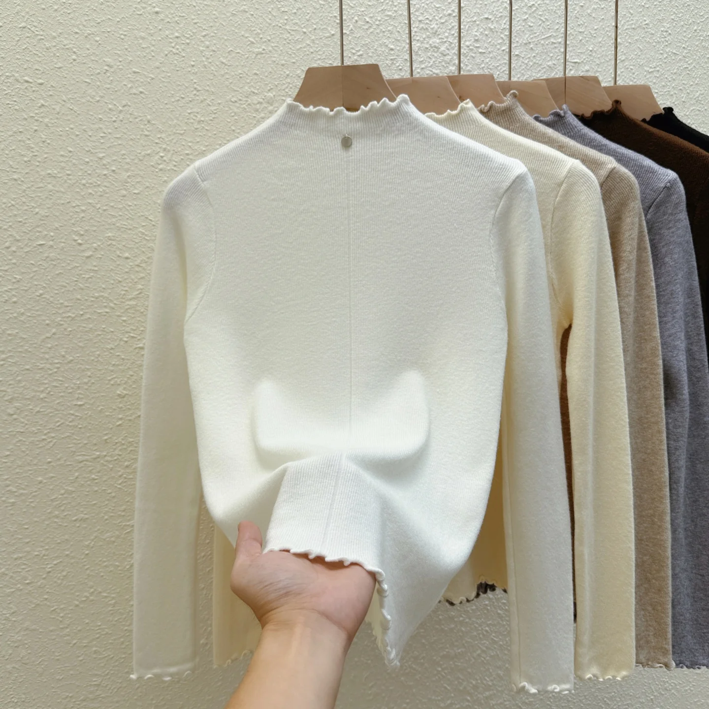 Autumn Winter Half-Neck High Elastic Soft Knit Top Clothing For Women Slim Long Sleeve Pullover Bottoming Sweater Woman