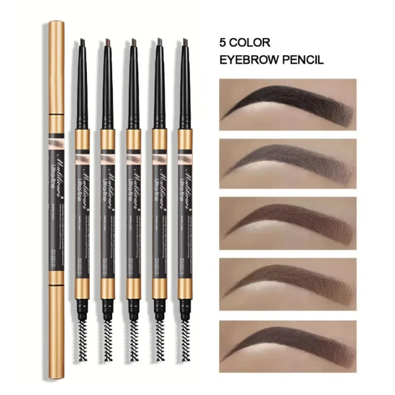 Muliliours 2-in-1 デュアルエンドアイブロウペンシル 防水長持ちアイメイクアップ イージーグライドアイブロウペンシル 5 色オプション付き