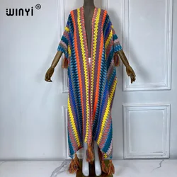 WINYI African woman Winter tassel Knitted cardigan down coats Christmas Fashion hipster party dress Thick Warm Female outerwears