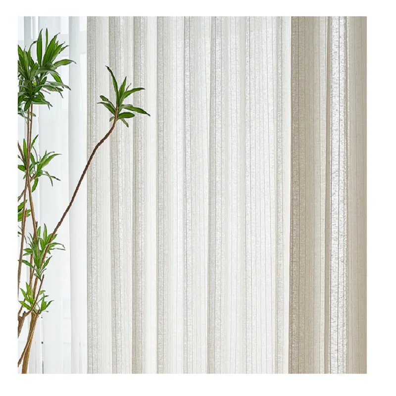 Japanese stripe curtain cotton linen sheer curtains for living room balcony bedroom log wind drift window screen Custom size